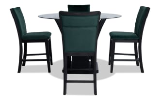 Cosmopolitan 5 Piece Black & Emerald Upholstered Round Counter Height Dining Set