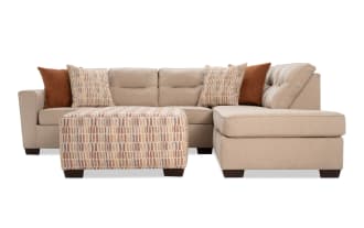 Dylan Beige 112'' 2 Piece Right Arm Facing Chaise Sectional with Ottoman