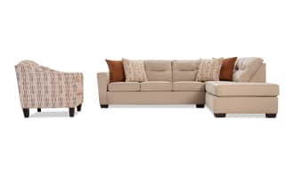 Dylan Beige 112'' 2 Piece Right Arm Facing Chaise Sectional with Accent Chair