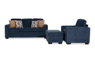 Homeworks Navy 83'' Sofa, Chair & Storage Ottoman with USB & USB-C Ports