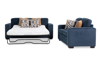 Homeworks Navy 83'' Sleeper Sofa with Queen Cooling Mattress & 60'' Loveseat