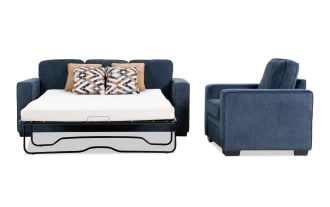 Homeworks Navy 83'' Sleeper Sofa with Queen Gel Mattress & Chair