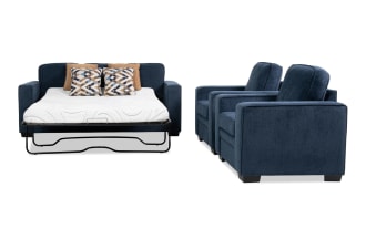 Homeworks Navy 83'' Sleeper Sofa with Queen Cooling Mattress & 2 Chairs