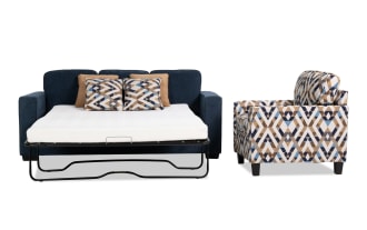 Homeworks Navy 83'' Sleeper Sofa with Queen Gel Mattress & Accent Chair