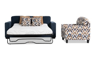 Homeworks Navy 83'' Sleeper Sofa with Queen Cooling Mattress & Accent Chair