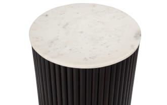 Florence Espresso & White Marble Solid Wood Round End Table