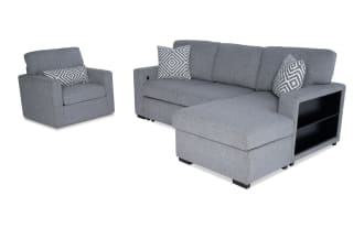Playday Gray 93'' 3 Piece Right Arm Facing Pop-Up Sleeper Chaise Sectional with USB & USB-C Ports & Swivel Chair