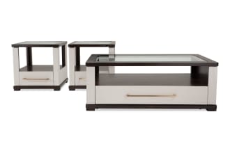 Contempo Ivory & Espresso Storage Coffee & 2 End Table Set