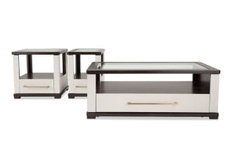 Contempo Ivory & Espresso Storage Coffee with End & Chairside Table Set