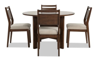 Mango 5 Piece Brown & Beige Solid Wood Round Dining Set