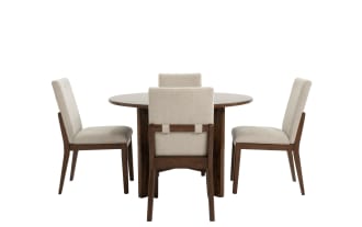 Mango 5 Piece Brown & Beige Solid Wood Upholstered Round Dining Set