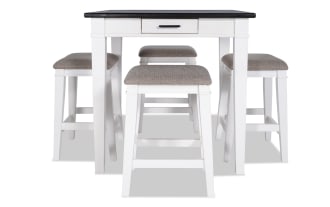 Montana 5 Piece White & Beige Upholstered Counter Height Dining Set