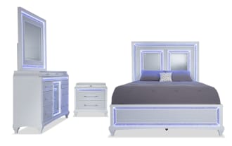 Glamour 4 Piece Queen White Panel Bedroom Set