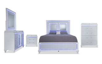 Glamour 5 Piece Queen White Panel Bedroom Set