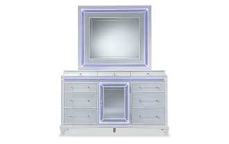 Glamour White 9 Drawer Dresser & Mirror