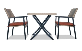 3 Piece Black & Terracotta Rattan Folding Outdoor Bistro Set