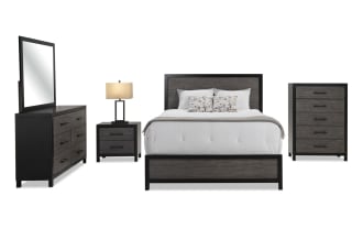 Fusion 5 Piece Queen Black & Gray Panel Bedroom Set