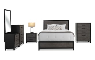 Fusion 5 Piece Queen Black & Gray Panel Bedroom Set with Chesser