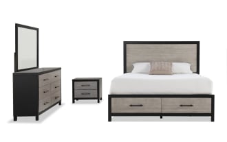 Fusion 4 Piece Queen Black & Gray Storage Platform Bedroom Set