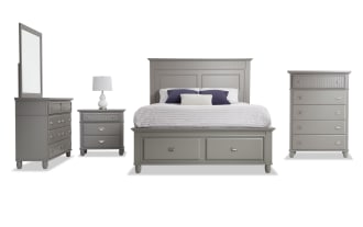 Spencer 5 Piece Queen Gray Storage Platform Bedroom Set