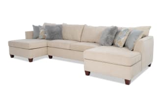 Cottage Chic Beige 147'' 3 Piece Dual Chaise Sectional