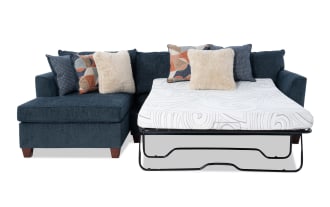 Brynn Navy 114'' 2 Piece Left Arm Facing Sleeper Chaise Sectional with Full Cooling Mattress