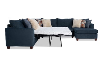 Brynn Navy 142'' 4 Piece Right Arm Facing Sleeper Chaise Sectional with Full Cooling Mattress
