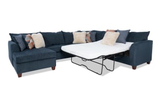 Brynn Navy 142'' 4 Piece Left Arm Facing Sleeper Chaise Sectional with Full Gel Mattress