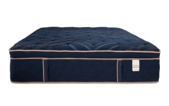 Copper Radiance 14.5" Queen Plush Mattress with navy blue quilted copper-infused cover, plush hybrid design, and premium gel layers.
