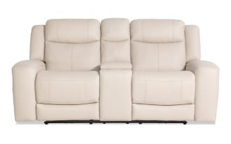 Verona Taupe Leather 80'' Power Reclining Console Loveseat with Power Headrest
