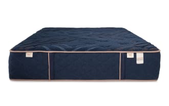 Copper Radiance 13'' Queen Dual Mattress in dark blue with quilted copper-infused cover, featuring cushion firm and extra firm sides, from Copper Radiance collection.