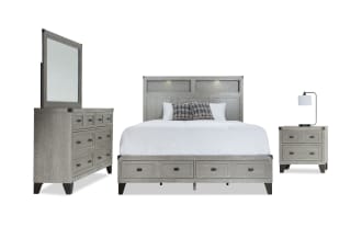 Wentworth 4 Piece Queen Gray Bookcase Storage Bedroom Set