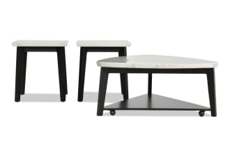 Elm Espresso & Marble Triangle Coffee & 2 End Table Set
