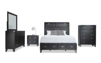 Wentworth 5 Piece Queen Black Bookcase Storage Bedroom Set