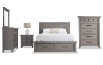 Hudson 5 Piece Full Gray Storage Platform Bedroom Set