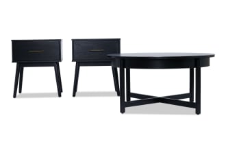 Bettie Black Round Coffee & 2 End Table Set