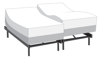 Power Bob Ultra Base with Twilight 15.5'' Split King Firm Mattress featuring adjustable split design, white and gray memory foam layers, and black metal frame with USB ports.