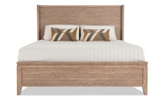 Solitude Twin Light Brown Platform Bed with contemporary slatted headboard, engineered wood grain MDF, adjustable height legs, from Solitude Bedroom collection.