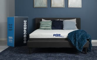 Prize Gel 10'' Twin XL Firm Mattress from Bob-O-Pedic Prize collection, white gel memory foam with quilted pattern, boxed for easy delivery.