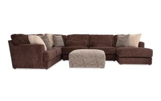 Sofia Chocolate 159'' 4 Piece Right Arm Facing Chaise Sectional with Ottoman