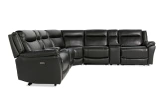 Frontier Black Leather 129'' Power Reclining 7 Piece Sectional with USB & USB-C Ports