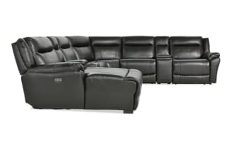 Frontier Black Leather 129'' Power Reclining 7 Piece Left Arm Facing Sectional with USB & USB-C Ports
