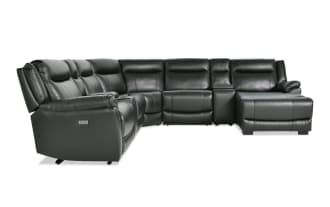 Frontier Black Leather 129'' Power Reclining 7 Piece Right Arm Facing Sectional with USB & USB-C Ports