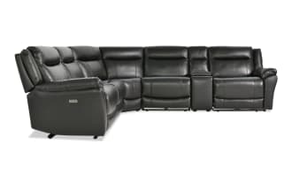Frontier Black Leather 129'' Power Reclining 6 Piece Sectional with USB & USB-C Ports