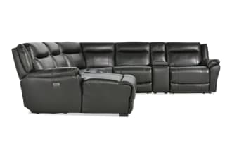 Frontier Black Leather 129'' Power Reclining 6 Piece Left Arm Facing Sectional with USB & USB-C Ports