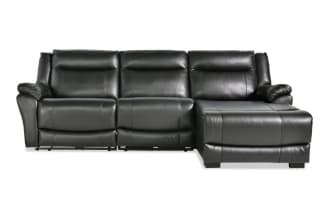 Frontier Black Leather 107'' Power Reclining 3 Piece Right Arm Facing Chaise Sectional with USB & USB-CPorts