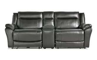 Frontier Black Leather 90'' Power Reclining Console Loveseat with USB & USB-C Ports