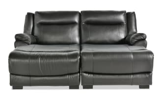 Frontier Black Leather 77'' Power Reclining Dual Chaise with USB & USB-C Ports