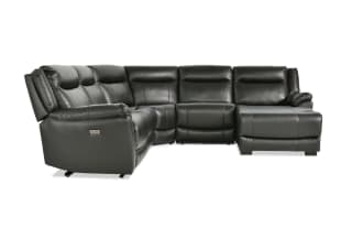 Frontier Black Leather 116'' Power Reclining 5 Piece Right Arm Facing Chaise Sectional with USB & USB-C Ports