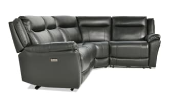 Frontier Black Leather 116'' Power Reclining 4 Piece Sectional with USB & USB-C Ports